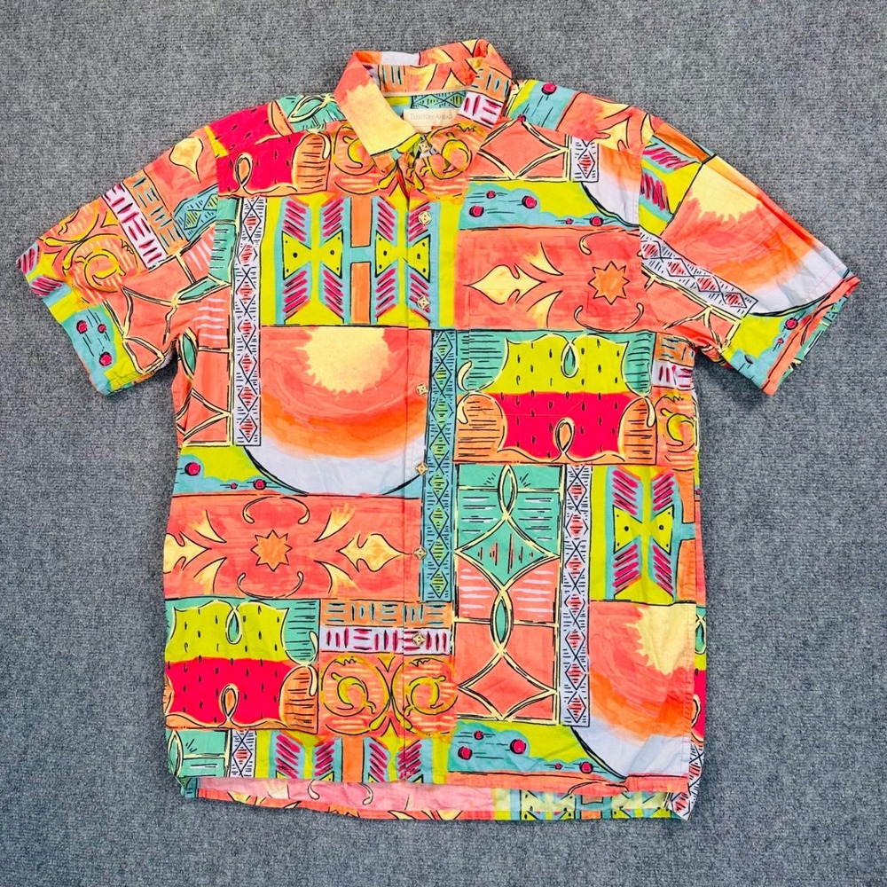 Territory Ahead Mens M Bright Abstract Geometric Camp Aloha Cotton Shirt Tropic - Picture 2 of 9